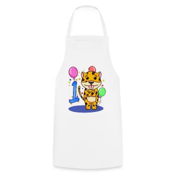 1 Birthday 1 Year Old with Animal Motif - One - Cooking Apron - white - Front - AI Model Male 185 dark (185cm)