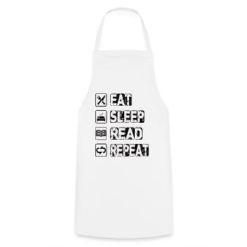 Eat Sleep Read Repeat - Kochschürze - Weiß - Vorne - AI Model Male 185 dark (185cm)