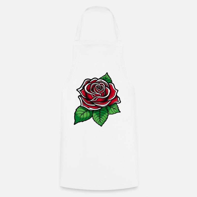 Crimson Rose Pop Art Bloom - Cooking Apron - white