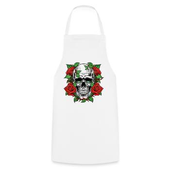 Skull and Roses Tattoo Crest - Cooking Apron - white - Front - AI Model Male 185 dark (185cm)