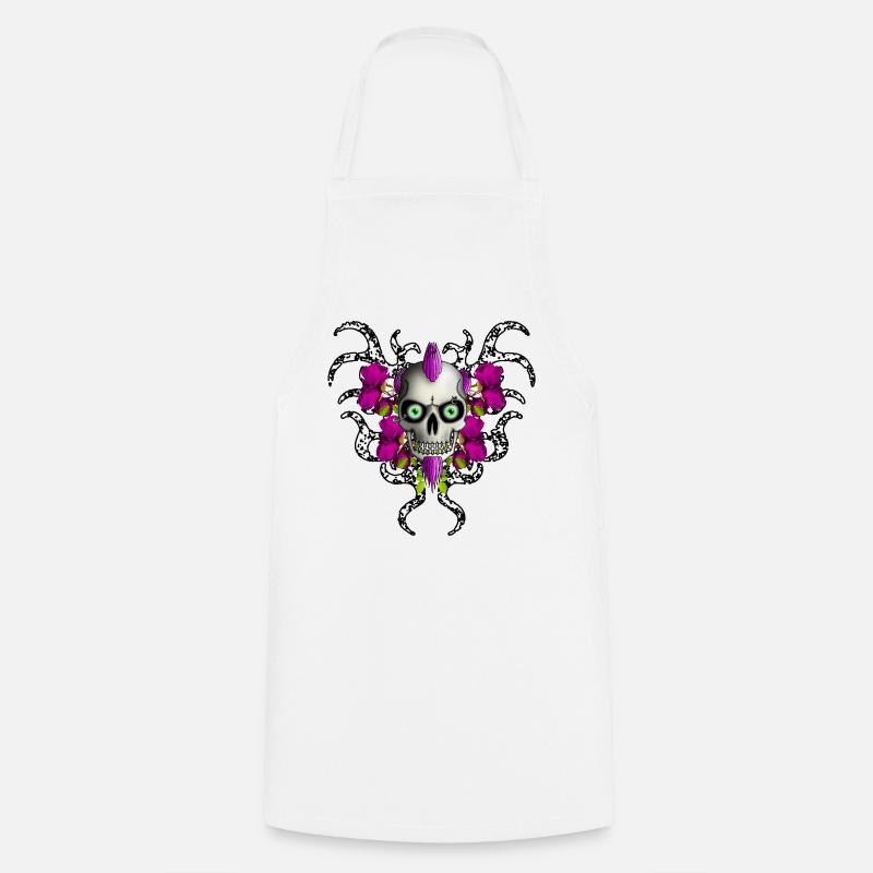 Gothic Punk Skull Roses R6Z - Cooking Apron - white