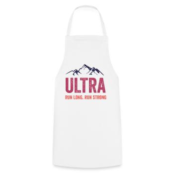 Ultra Running - Lauf lang. Laufen Sie stark. - Kochschürze - Weiß - Vorne - AI Model Male 185 dark (185cm)