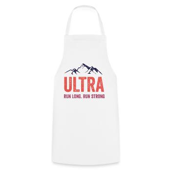 Ultra Running - Lauf lang. Lauf stark. - Kochschürze - Weiß - Vorne - AI Model Male 185 dark (185cm)