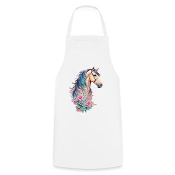 Beautiful horses breed horse with pastel flowers - Cooking Apron - white - Front - AI Model Male 185 dark (185cm)