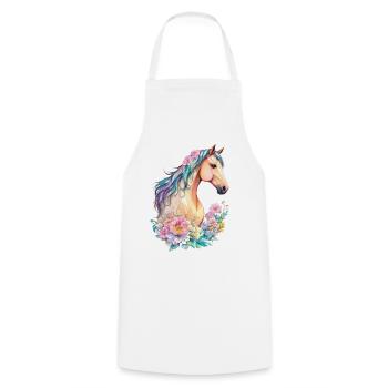 Belle Jument Pony Cheval Fleurs Design Floral - Tablier de cuisine - blanc - Devant - AI Model Male 185 dark (185cm)