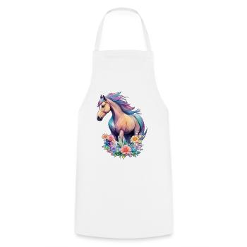 Horse flowers artwork with beautiful pastel colors - Cooking Apron - white - Front - AI Model Male 185 dark (185cm)