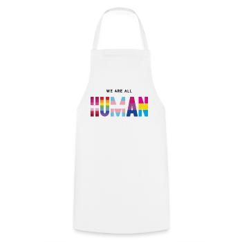 Mois de la fierté LGBT - Nous sommes tous humains - Tablier de cuisine - blanc - Devant - AI Model Male 185 dark (185cm)