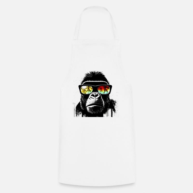 Gorilla with palm tree sunglasses - Cooking Apron - white