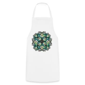 Jugendstil Rosette in transparenter Glas Optik - Kochschürze - Weiß - Vorne - AI Model Male 185 dark (185cm)