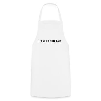 Laissez-moi réparer vos cheveux - Coiffeur - Tablier de cuisine - blanc - Devant - AI Model Male 185 dark (185cm)