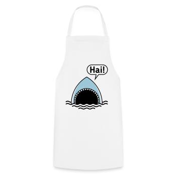 Hai! (Haifisch / Sprechblase / Comic / Cartoon) - Kochschürze - Weiß - Vorne - AI Model Male 185 dark (185cm)