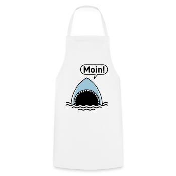 Moin! (Hai / Haifisch / Sprechblase / Comic) - Kochschürze - Weiß - Vorne - AI Model Male 185 dark (185cm)