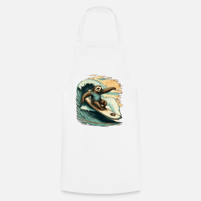 Casual sloth surfing on a big wave - Cooking Apron - white
