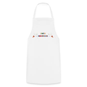 ANNIVERSARY. HAPPY BIRTHDAY. HAPPY BIRTHDAY. - Cooking Apron - white - Front - AI Model Male 185 dark (185cm)