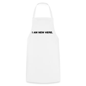 I AM NEW HERE (Typo) - Cooking Apron - white - Front - AI Model Male 185 dark (185cm)