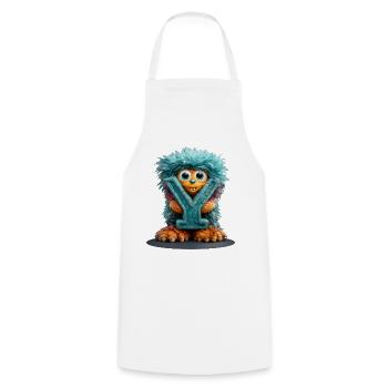 Monstre et avec lettre bleue - Tablier de cuisine - blanc - Devant - AI Model Male 185 dark (185cm)