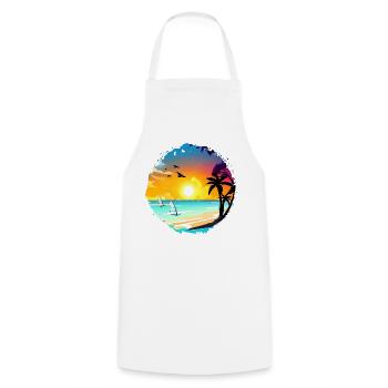 Aquarelle de plage de coucher de soleil d’été - Tablier de cuisine - blanc - Devant - AI Model Male 185 dark (185cm)