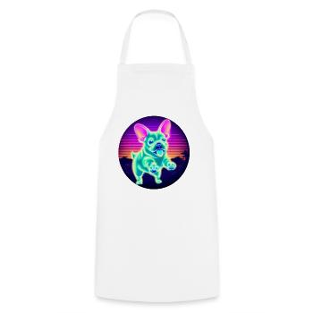 Bouledogue Français néon coucher de soleil - Tablier de cuisine - blanc - Devant - AI Model Male 185 dark (185cm)