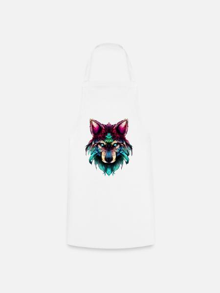 Mystischer Wolf Synthwave Wolfskopf - Kochschürze - Weiß