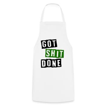 Got shit done - Cooking Apron - white - Front - AI Model Male 185 dark (185cm)
