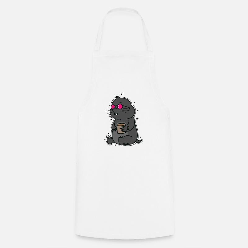 Mole drinking coffee animal mound of earth - Cooking Apron - white