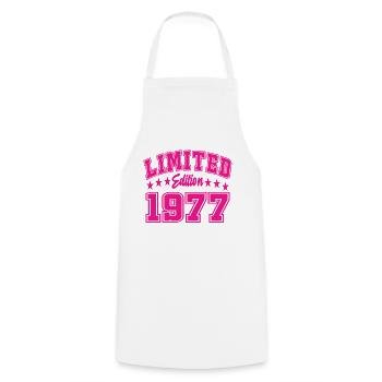 Limited Edition 1977 - Cooking Apron - white - Front - AI Model Male 185 dark (185cm)