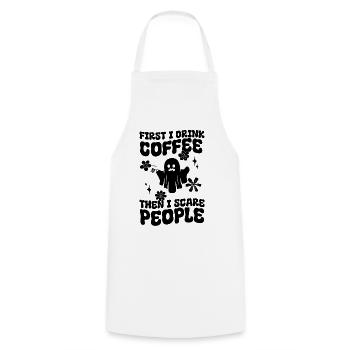 I Drink Coffee Then I Scare People - Funny Hallowe - Cooking Apron - white - Front - AI Model Male 185 dark (185cm)