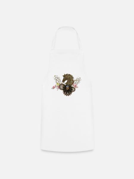 Dieses einzigartige Steampunk-Pferd mit Blumen - Kochschürze - Weiß
