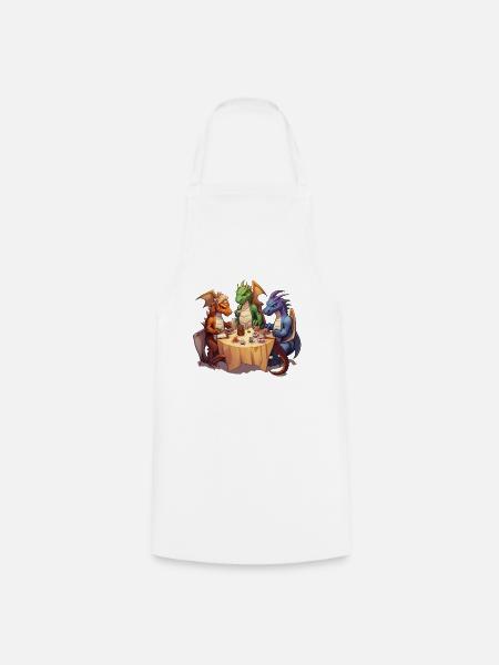 Drachen trinken Kaffee – RPG Fantasy Design - Kochschürze - Weiß