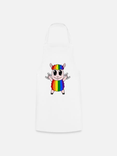Regenbogen Schaf mit Hanteln - Kochschürze - Weiß