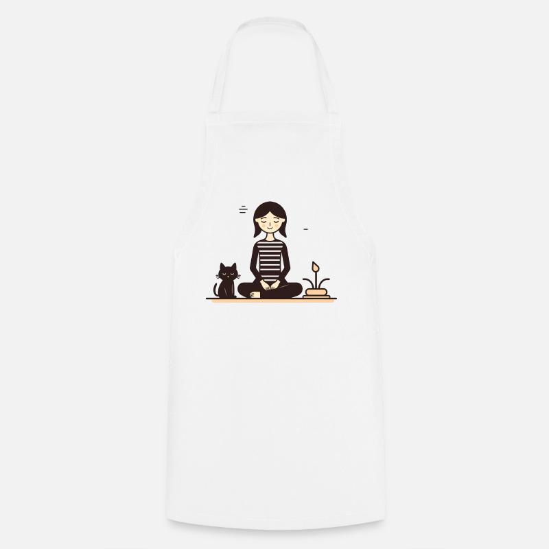 Relaxing with a cat - Cooking Apron - white