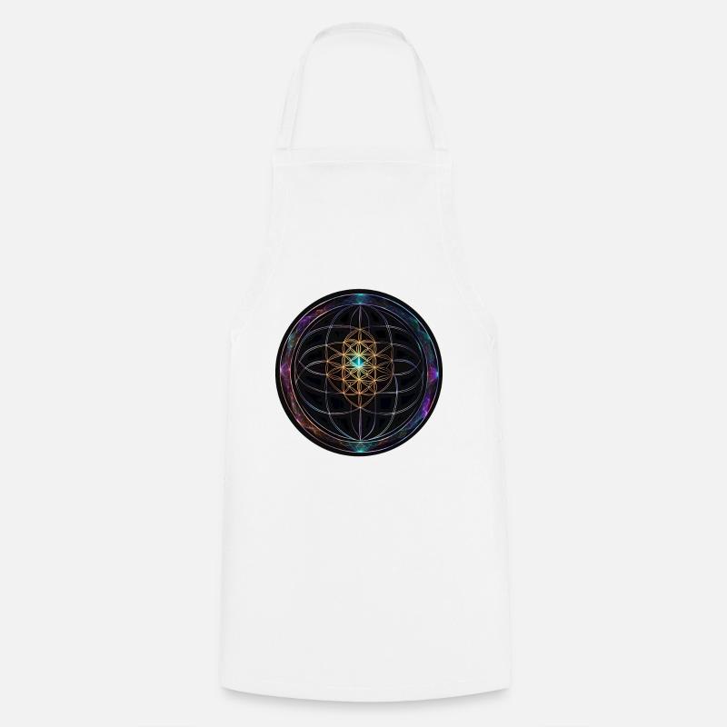 Metatron Discs Mandala Glow - Cooking Apron - white