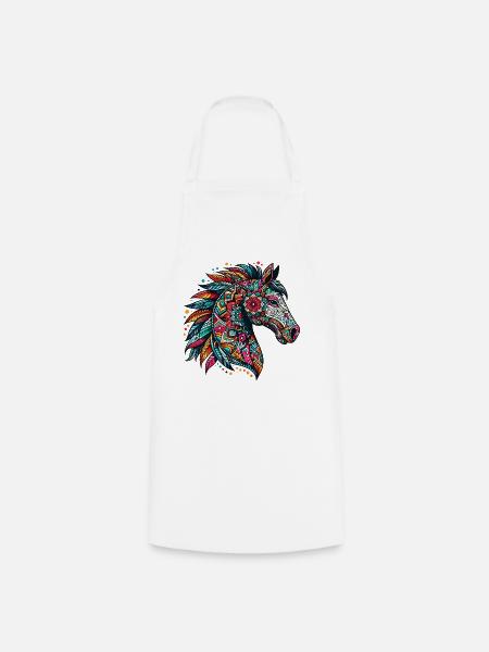 Pferd mit Mandalas verziert - Kochschürze - Weiß