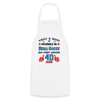 40 ans anniversaire homme cadeau humour drôle - Tablier de cuisine - blanc - Devant - AI Model Male 185 dark (185cm)