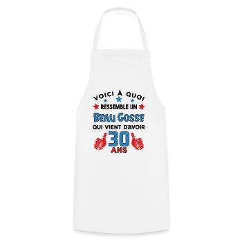30 ans anniversaire homme cadeau humour drôle - Tablier de cuisine - blanc - Devant - AI Model Male 185 dark (185cm)