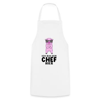 Chef Spruch - Kochschürze - Weiß - Vorne - AI Model Male 185 dark (185cm)
