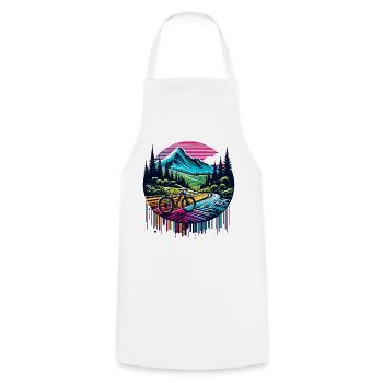 Paysage vibrant de vélo de montagne - Tablier de cuisine - blanc - Devant - AI Model Male 185 dark (185cm)