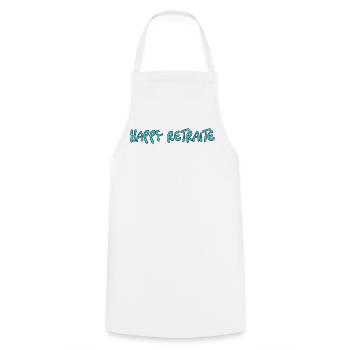 RETIREMENT. HAPPY RETIREMENT. HAPPY RETIREMENT. HEART - Cooking Apron - white - Front - AI Model Male 185 dark (185cm)