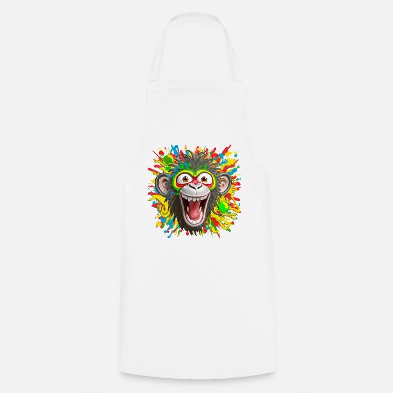 Portrait/Tête de Singe Rasta Coloré Eclaté de Rire - Tablier de cuisine - blanc