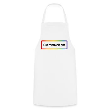 Regenbogen T-Shirt mit Schriftzug Demokratie - Kochschürze - Weiß - Vorne - AI Model Male 185 dark (185cm)
