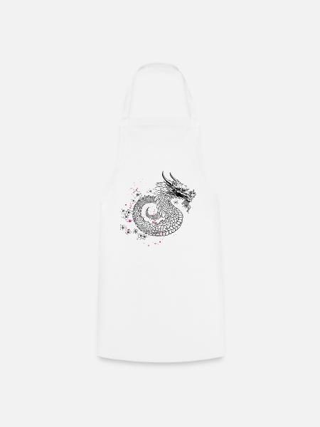 Drache mit Kirschblüten Sakura Style - Kochschürze - Weiß