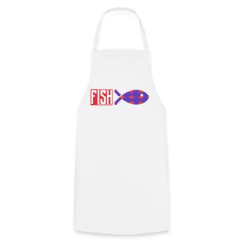FISH. HUMOUR. POISSON. SARDINE. POISSON D'AVRIL - Tablier de cuisine - blanc - Devant - AI Model Male 185 dark (185cm)