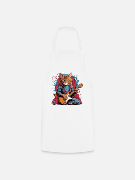 Katze mit Gitarre - Kochschürze - Weiß