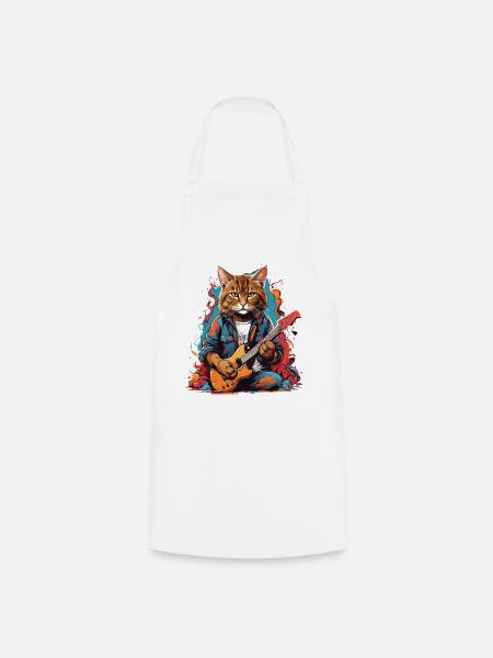 Katze mit Gitarre - Kochschürze - Weiß