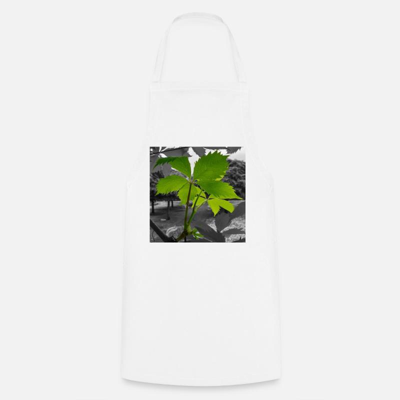 Green leaf in grayscale contrast - Cooking Apron - white