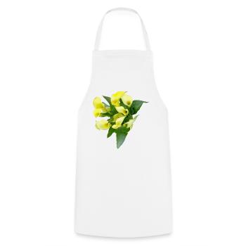 Fleurs de calla jaunes délicates - Tablier de cuisine - blanc - Devant - AI Model Male 185 dark (185cm)