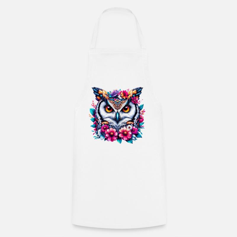 Owl decorated with flowers - Cooking Apron - white