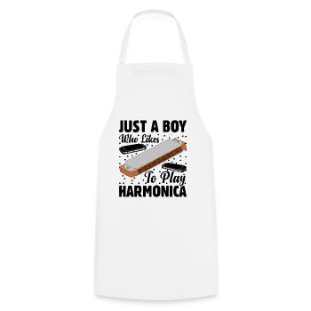 Just A Boy Who Likes To Play Harmonica - Cooking Apron - white - Front - AI Model Male 185 dark (185cm)