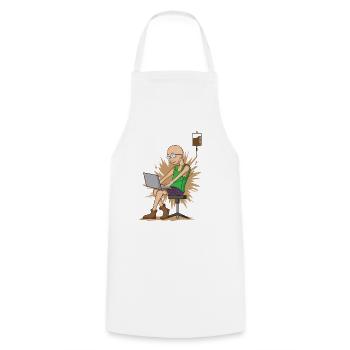 Coffee drinking nerd while chopping hangs on coffee - Cooking Apron - white - Front - AI Model Male 185 dark (185cm)