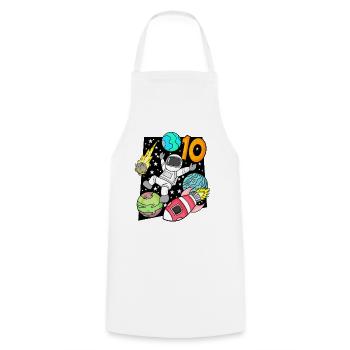 10 Birthday Boy Astronaut Rocket - Ten Years - Cooking Apron - white - Front - AI Model Male 185 dark (185cm)